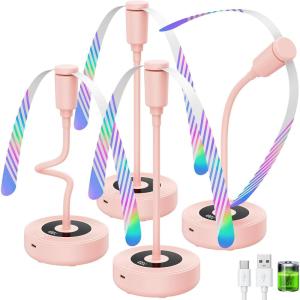 TriPole Fly Fans for Tables, 2000mAh Rechargeable Battery Operated Food Fan Lasts 20 Hrs with LED Display, Portable Fly Table Fan Indoor Outdoor for Picnic, Party, BBQ, Kitchen, Patio, 4 Pack White(Pink)